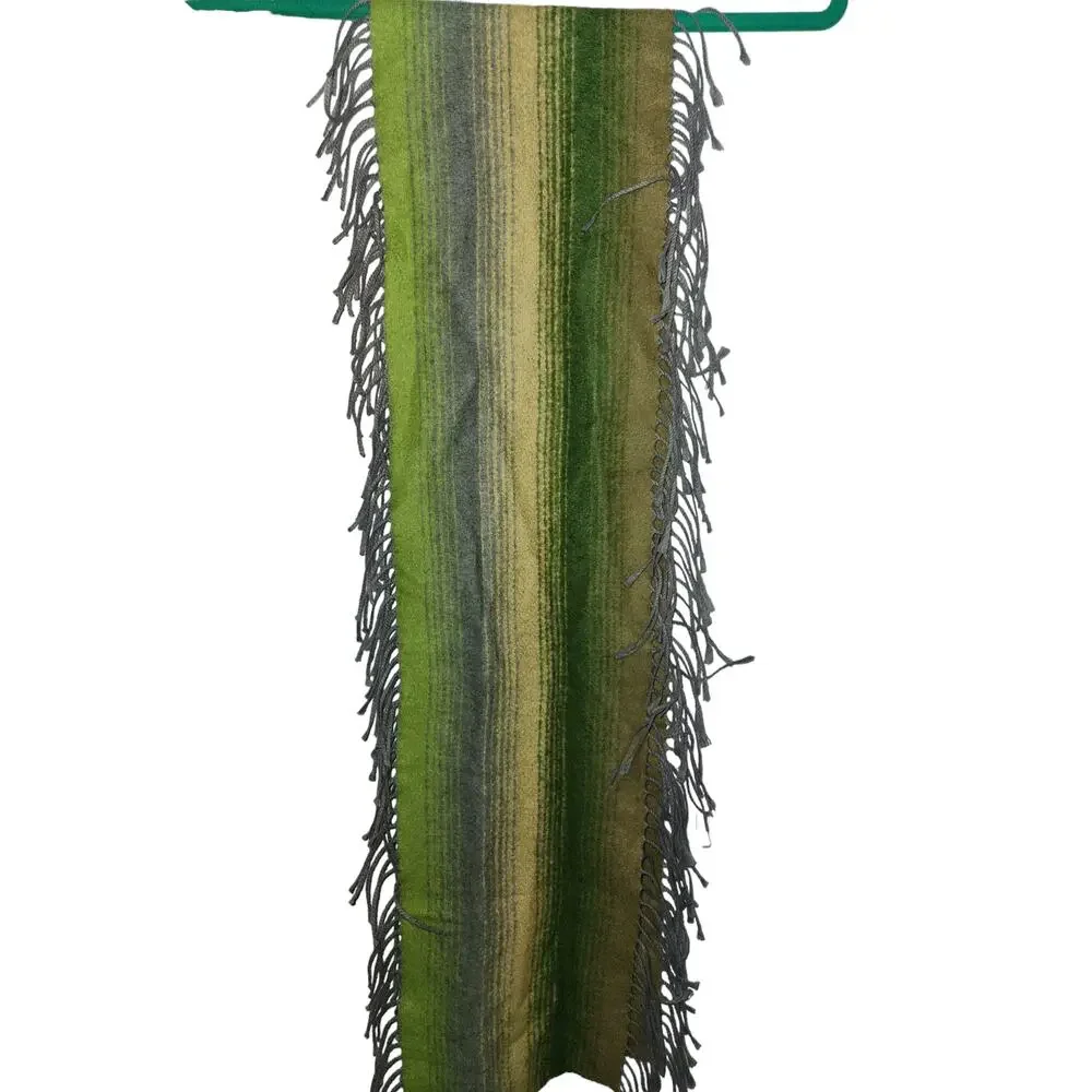 Victoire Mathieu Paris Wool Blend Green Fringe‎ Neck Scarf